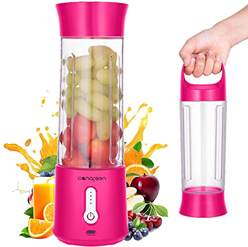 Canareen Portable Blender 17oz - 4000mAh USB Rechargeable Smoothie Maker with 6 Blades｜Personal Juicer Blender for Shakes, Protein Drinks｜Travel, Gym, Sports (Red)