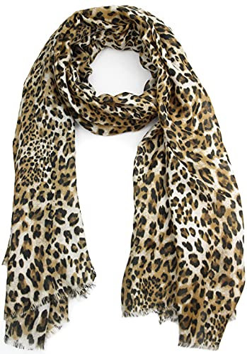 Ever Bloom Damen Schal mit Leopard Muster, Leichtes Halstuch mit Fransen, Modische und Elegante Sommer und Helbst Leo Schals für Frauen, Schal Farben:Camel