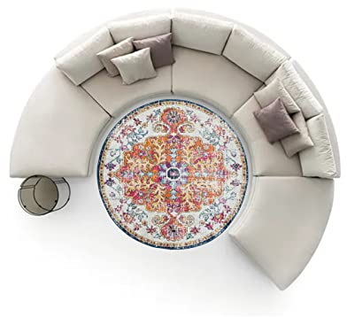 Teppich Rund für Küchen Frühstücksecke Wohnzimmer Schlafzimmer Weicher Kurzflor Anti-Rutsch waschbar Modernes Design,traditionelles Blumenmuster,Round ø120cm