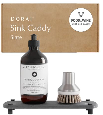 Dorai Home Stone Kitchen Sink Caddy - Diatomaceous Earth Sink Tray with Stainless Steel Feet, Water-Absorbing Countertop Organizer for Kitchen or Bathroom - Slate