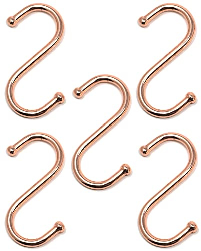 5 x fiXte S-Stil Haken Kugelende Utensilienhalter Haken Becher Töpfe Pfannen Küche Zuhause Büro 75 mm (Kupfer)