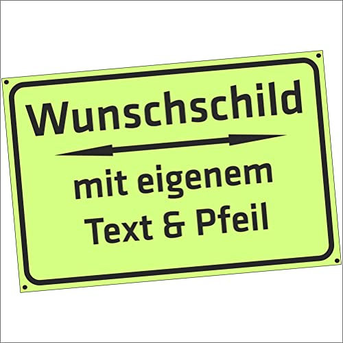 INDIGOS UG - Schilder selbst gestalten mit Pfeil - hellgrün - Aluverbundplatte 12 Größen - 30x20-200x100cm - Schild personalisiert mit Text - Schrift - für Garage, Hotel, Parkplatz, Schule, Carport,