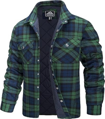 TACVASEN Men's Flannel Jacket Quilted Lumberjack Plaid Padded Work Shirt