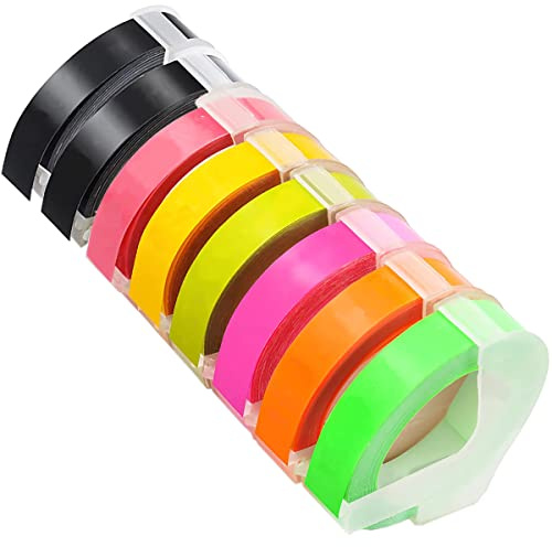 Acmerota Per Omega Embossing Label Tape per Dymo S0717930 S0717900 Nero Rosa Verde Oliva Giallo Fluorescente Rosa/Arancio/Verde Etichetta 3D autoadesiva per Dymo Omega unior Motex E-101 E-303 9mm x 3m