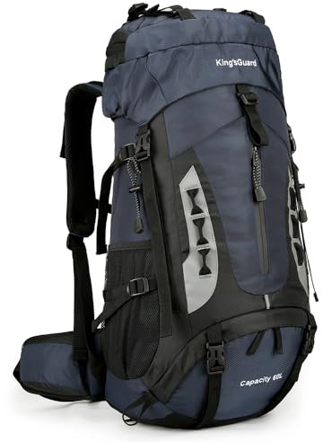 King'sGuard Wanderrucksack, 60 l, für Herren und Damen, Camping-Rucksack, wasserdicht, Rucksackreisen, Tagesrucksack mit Regenschutz, Marineblau, Large, Wanderrucksack