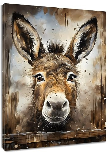LB Wandbilder Bauernhaus Esel Wanddruck Rustikales braunes Tier Leinwand Bilder Retro Poster für Wohnzimmer Schlafzimmer Badezimmer Wand Deko,30x40cm Gerahmt