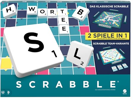 MATTEL GAMES Scrabble Zwei in Eins - Doppelseitiges Brettspiel für schnelles, zwangloses und kooperatives Spiel, inklusive 50 Zielkarten für Scrabble Together, einfache Punktevergabe, HWD45