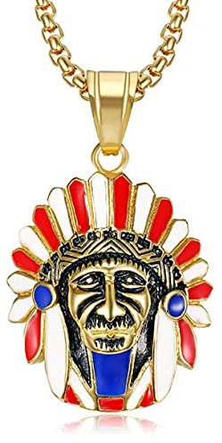 MayiaHey Ciondolo Testa di Chef, Collana da Chef Indiano Punk Per Gli Uomini Collana Di Acconciatura Chef Indiano Tribale Gioielli Testa Di Testa Di Testa Di Testa Di Roccia, Collana Pendente Chef