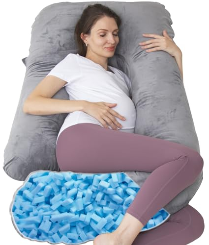 TaiBest Schwangerschaftskissen aus geschreddertem Memory-Schaum zum Schlafen, Mutterschaftskissen für Schwangere Frauen, Bauchunterstützung, U-förmiges Ganzkörpe (Memory-Schaum, Grau)