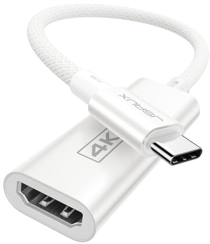 JSAUX USB C HDMI Adapter, 4K Type C für Thunderbolt 3 auf HDMI Adapter Kompatibel mit iPhone 15 Pro, MacBook Pro/Air, Dell XPS 15, Samsung Galaxy Note 20/S20/S10/S9, Huawei P40/P30, Surface Pro 7-Weiß