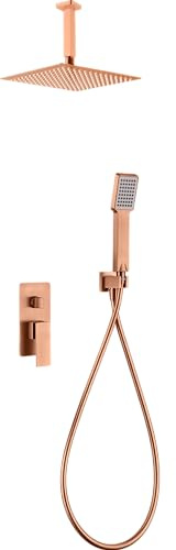 MICE - Douche encastrée plafond - Mitigeur kit de douche avec pommeau carré, pommeau de douche - Robinets de salle de bain or rose brossé - GPC061/ORC