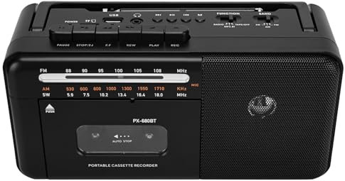 Lychee Tragbarer Kassettenrekorder, Vintage-Kassettenrekorder mit AM/FM/SW-Radio, eingebautem Lautsprecher, AC/DC/3.5mm Kopfhörerbuchse, Unterstützung TF-Karte/USB-Eingang (Schwarz)