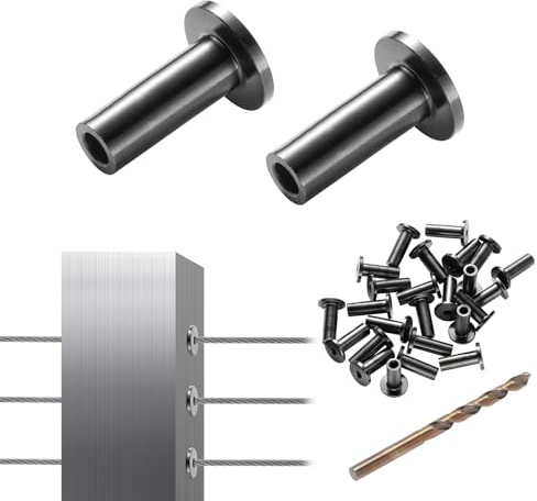 VEVOR 101 Pack T316 Stainless Steel Protector Sleeves for 3.2mm Wire Rope Cable Railing, DIY Balustrade T316 Marine Grade, Come with A Free Drill Bit, Black