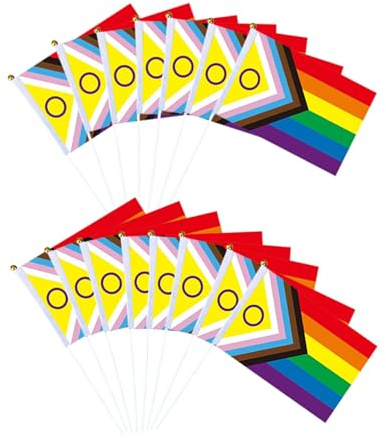 30 unidades Mini Pride Bandera, 14 x 21 cm Handheld Progress Pride Bandera Gay LGBTQ Rainbow Pride Bandera Pequeña para Fiesta Decoración Pride Desfiles