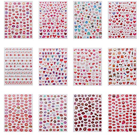 MAGICLULU 12 Blätter Nagel-Kunst-Aufkleber des Valentinstags Aufkleber für Nägel bunte Nagelkunst Nagel Maniküre- Kuss- Zubehör