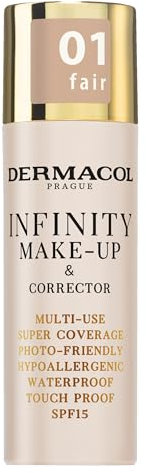 Dermacol Base de maquillaje y corrector Infinity, Multiusos, Supercobertura, Photo-friendly, Hipoalergénico, Resistente al agua, A prueba de contacto, SPF 15, 01 - FAIR