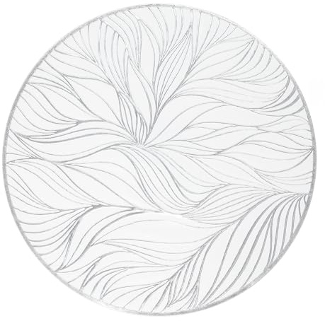 fanquare Salvamanteles de Plata Juego de 6 Manteles Individuales Redondos Manteles Individuales de PVC con Hojas Salvamanteles Lavables Resistentes al Calor para Comedor Cocina Decoración 38cm