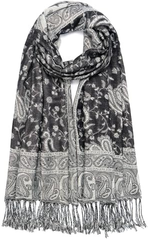 QIUTIMIY Paisley-Pashmina-Schal für Damen, wendbar, Vintage-Jacquard-Pashmina-Rave-Schal mit Fransen für Abendveranstaltungen, Hochzeiten