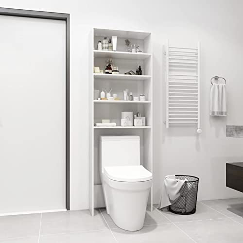CIADAZ Armoire de lave-linge, meuble lave-linge, étagère lave-linge, meubles étagères, meuble pour machine à laver et sèche-linge, blanc brillant, 64 x 24 x 190 cm