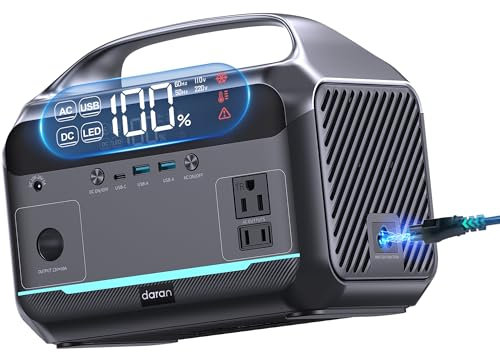 Estación de energía portátil de 600 W, 299 Wh, batería de reserva LiFePO4 con 2 salidas AC, 600 W (1200 W de potencia máxima), 1,3 horas de carga rápida, generador solar para camping al aire libre