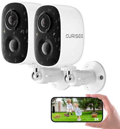 CURISEE Wireless Outdoor Security Camera Wireless 2K Camera for Home Security Battery Security Cameras 2.4GHz WiFi Smart Motion Detection,Color Night Vision,Waterproof, Cloud/SD Storage(2 Pack)