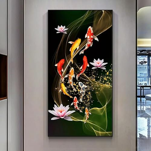 NXMYDBD Wunderschöne Wandkunst, chinesischer roter Koi-Karpfen, Leinwandgemälde, perfekte Heimdekoration, bringt Glück und Wohlstand, Drucke, Poster für Zuhause, 70 x 140 cm (28 x 55 Zoll), ungerahmt
