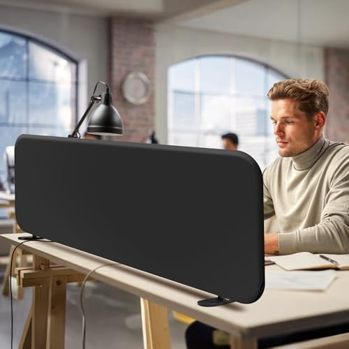 DECOLAB Desk Divider, Movable Desk Partition 48x18, Midnight | Table Top Privacy Panel. For Home Office, Student, Classroom, Study. Free Standing. No Drill.