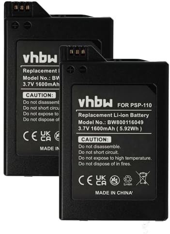 vhbw 2X Batería reemplaza Sony PSP-110, PSP-280G para Consola (1600mAh, 3,7V, Li-Ion)