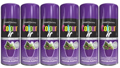 YSAMAX All Purpose Purple Spray Paint, Gloss Finish, Aerosol Form, Fast-Drying Formula, Both Indoor And Outdoor Conditions, Long-Lasting Performance, 250ML, (6PCS)