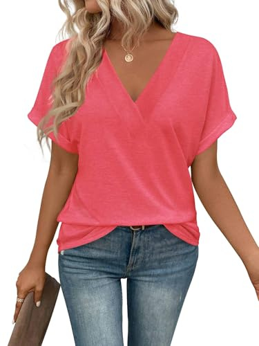 Cuptacc Womens Tops V Neck T Shirts for Women Short Sleeve Solid Color Casual Summer Tee Shirt