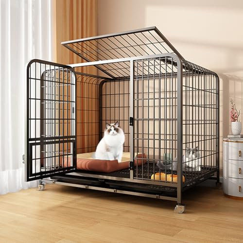 WLCNYL Haustierkäfig, Katzenhaus für draußen, Katzenkäfiggehege, großes Katzengehege, Katzengehege für draußen auf Rädern und ausziehbarem Tablett, mit supergroßer Eingangstür, für glückliche Katze
