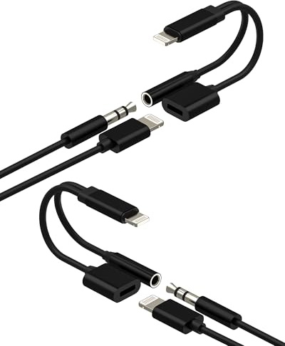 Adaptador Lightning a Jack AUX Audio Auriculares 3.5 Mm(2pack)para iPhone 14 13 Pro Cargador Cable Conector para Apple Auxiliar Charger Coche Headphones Accesorios para iPad Doble Clavija Convertidor