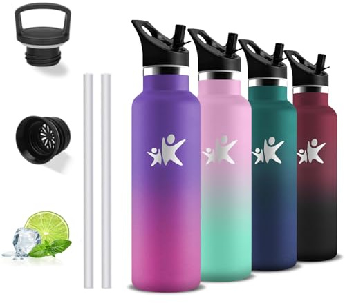 Gourde, 500ml Gourde Isotherme, Gourde Inox, Anti Fuite, Gourde Paille, 24h Froid & 12h Chaud, Double Isolation, Gourdes sans Bpa, pour École, Bureau, Camping, Voyage