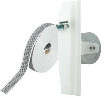 IdeaGenesis - Pack Recogedor persiana para Empotrar en obra y cinta reversible para persianas enrollables | Enrollador persiana y correa 22mm | Sistema Universal (Blanco con Cinta, Grande)