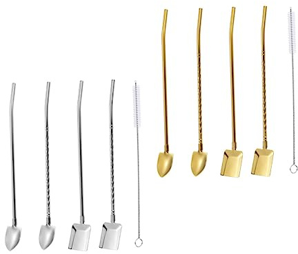Alipis Cucharas De Paja Acero Inoxidable Cucharas Para Helado Multifunción Utensilios De Cocina Para Mezclar Postres