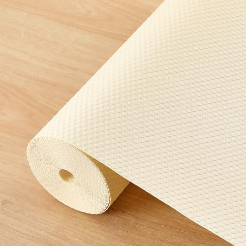 ALIUNI Non Slip Drawer Liners 30 x 300 cm, 100% EVA Non Adhesive Waterproof Oil Resistant Wipeable Shelf Liner for Kitchen Cupboards Fridge Shelves, Cabinet Protector for Bathroom Bedroom, Cream