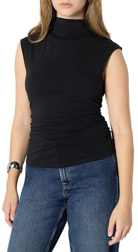 Amazon Essentials (Scelto da Demi) Top a Collo Alto Senza Maniche, Vestibilità Aderente Donna, Nero, XXL