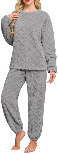 Niwicee Pigiama Donna Invernale Pile Pigiami Caldo Felpato Pigiama Flanella Donna Abbigliamento da Notte Lounge Pigiami Due Pezzi Felpa a Maniche Lunghe e Pantaloni con Tasche