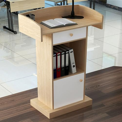 Multi-Purpose Speaking Podium with Drawer - Dark Oak Lectern Stand for Teaching, Presentations, Debates, and Hosting Events - Easy to Maintain and Stylish Design
