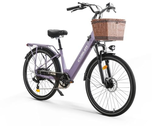 cysum X-City Bici Eléctrica para Adultos Hombre y Mujer, E Bike de Ciudad con Motor de 250W, 25 km/h, batería de Litio de 48 V y 10,4 Ah,Viajero Urbano (morado01)