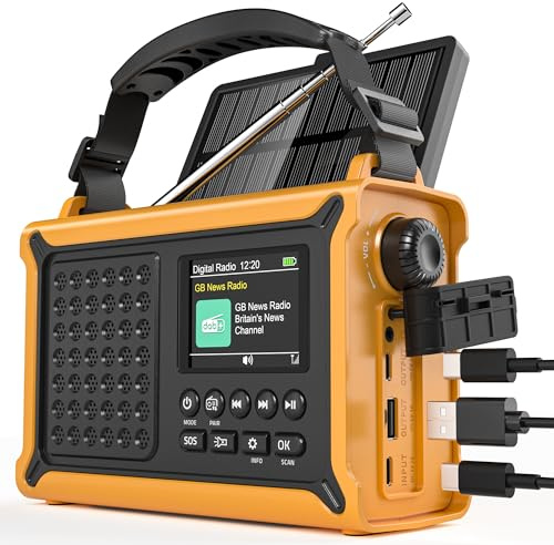 Roxicosly DAB+/DAB/FM Solar Wind Up Radio with 80 Presets,12000mAh Battery, 8500mm² Solar Panel, 650mA Hand Crank,120dB SOS, USB A & C Outputs, Torch& Reading Lamp, Bluethooth5.0 for Camping Home