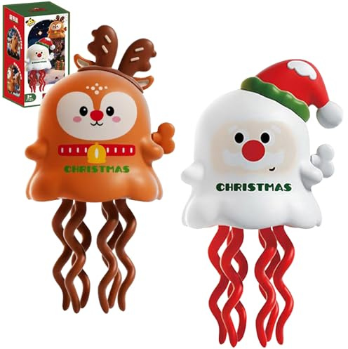 YOUYIKE 2 Pezzi Giocattoli a Carica Manuale Natalizi, Giocattolo da Caricare, Babbo Natale e Il Suo Alce, Calendario dell'avvento Calze Natale Feste Regali, Natalizia Giocattolo per Carica Regalo
