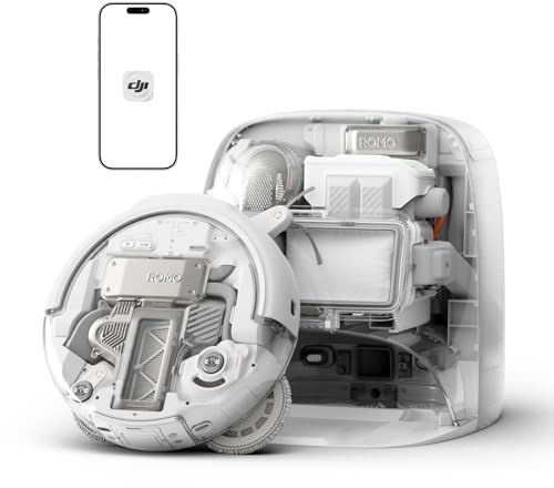DJI ROMO P Saugroboter mit Wischpads | Transparentes Design von Roboter und Ladestation, 25.000 Pa Saugkraft, Hinderniserkennung auf Drohnen-Niveau