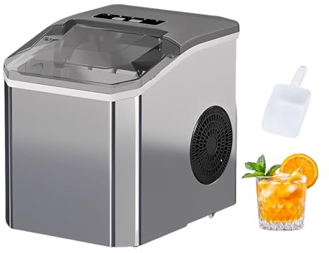 VBESTLIFE Pequeña Encimera Portátil para Hacer Hielo con Operación con una Sola Tecla, Diseño Silencioso para el Hogar, Barra de Cocina, Acero Inoxidable (Enchufe europeo 220V)