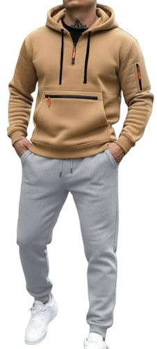 2 Pezzi Tuta Sportiva Uomo Completa Invernale Felpa con Cerniera e Pantaloni da Jogging Maniche Lunghe Oversize Sportivi Set Tinta Unita Tracksuit for Men Caldo Complete per Lavoro Palestra Casual