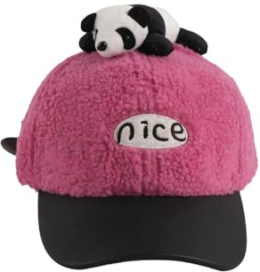 Generisch Gorro de béisbol suave para niñas con bonito diseño de panda, para casco de forro polar, gorro para niños, rojo, 3-8 años