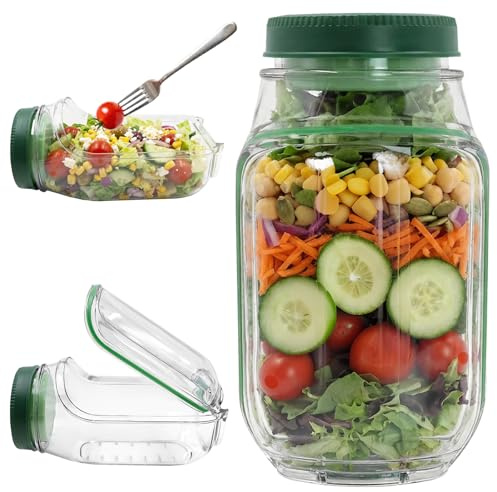 YHSKJCD Salad Jar with Side Opening, 800mL Vertical Layering Salad Pod, Built-In Bowl Design, Plastic Compartment Salad Box for Lunch, Fruit