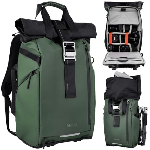 Rollei Fotoliner Ocean Rolltop Kamerarucksack Wasserdicht Fotorucksack Groß Kamera Rucksack mit Laptopfach Stativhalter für DSLR SLR Kameras Grün 20L Kamerarucksack-Fotorucksack-Kamera-Rucksack