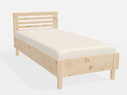 LaModula Zirbenbett Moritz | metallfreies Zirbenholzbett | Arvenbett | Massivholzbett | Bett natürlich & unbehandelt (90 x 200 cm)