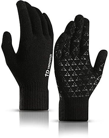 TRENDOUX Handschuhe Herren, Touchscreen Winter Outdoor Thermo Reithandschuhe Rutschfester Griff Elastische Manschette, Warm Gefüttert Fahrradhandschuhe - Schwarz L